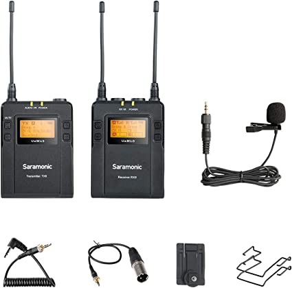 Saramonic UwMic9 96-Channel Digital UHF Wireless Lavalier Microphone System Omnidirectional Clip on Lapel Mic for Nikon Canon Sony Panasonic DSLR Cameras, for Video,Field Recording,Interview,ENG,TV