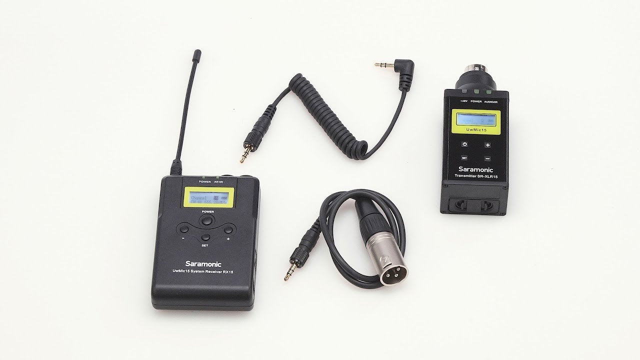 Saramonic UwMic15B Professional Portable Wireless Transmitter and Receiver Mic System for Using XLR Microphone with Canon Nikon Sony Panasonic DSLR Camera for News Gathering Reporting ENG Interview